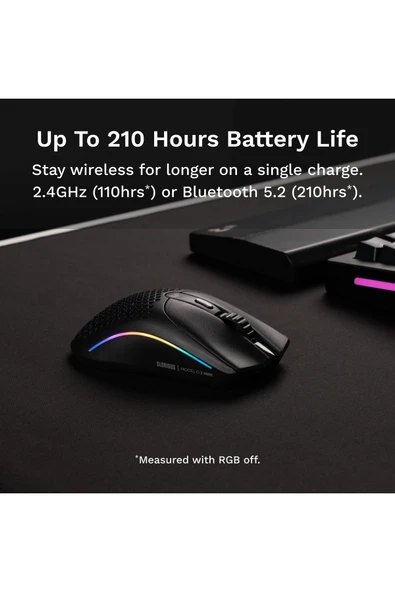Glorious Model O 2 Mini Kablosuz RGB UltraLight Gaming Mouse 26K DPI 57g Mat Siyah - Resim 6