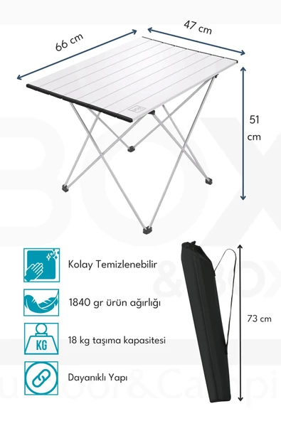 Box&Box Alüminyum, Katlanabilir Kamp ve Piknik Masası, Omuz Askılı Taşıma Çantasıyla, Medium, Gri - Resim 3