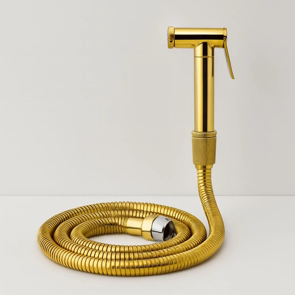 Taharet Matik Lüks Gold Oval Tasarım Su Basınç Ayarlı Hijyenik Kullanım Uyumlu Bide Spreyi ürün görseli