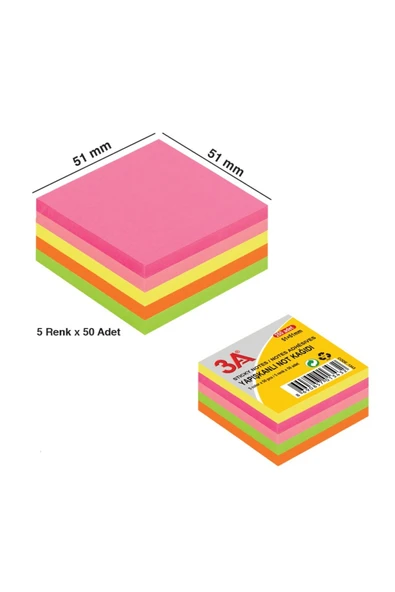 3A Yapışkanlı Not Kağıdı Küp 51x51 mm 2 Adet ürün görseli