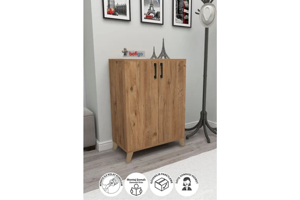 Bofigo 4 Raflı 2 Kapaklı Ayakkabılık Çok Amaçlı Dolap Ayakkabı Dolabı Ceren Çam ürün görseli
