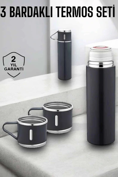 Paslanmaz Çelik 3’lü Termos Seti Vakumlu ve 8 Saat Isı Koruma ürün görseli 1