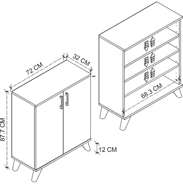 Bofigo 4 Raflı 2 Kapaklı Ayakkabılık Çok Amaçlı Dolap Ayakkabı Dolabı Ceren Çam - Resim 6