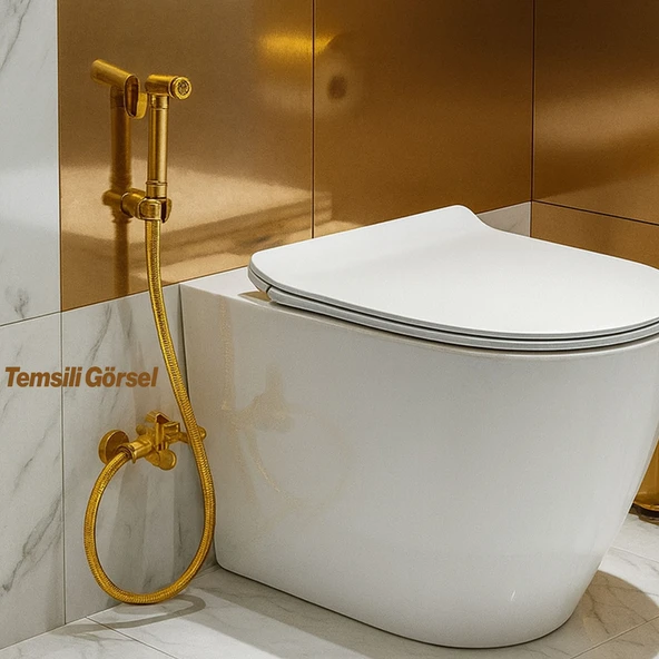 Taharet Matik Lüks Gold Oval Tasarım Su Basınç Ayarlı Hijyenik Kullanım Uyumlu Bide Spreyi - Resim 7