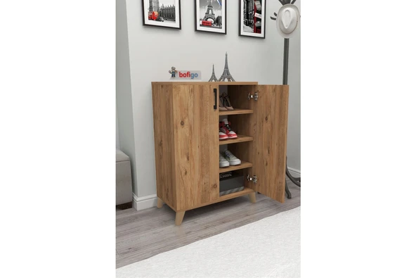 Bofigo 4 Raflı 2 Kapaklı Ayakkabılık Çok Amaçlı Dolap Ayakkabı Dolabı Ceren Çam - Resim 5