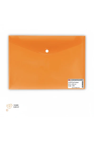 3A Çıtçıtlı Zarf Dosya Şeffaf / Renkli 18 Micron Turuncu 5 Adet ürün görseli