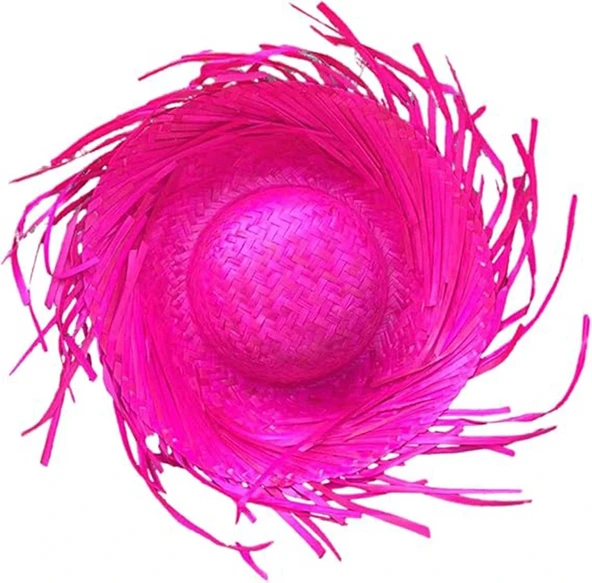 Tropikal Parti Fuşya Hasır Hawaii Şapkası - Resim 4