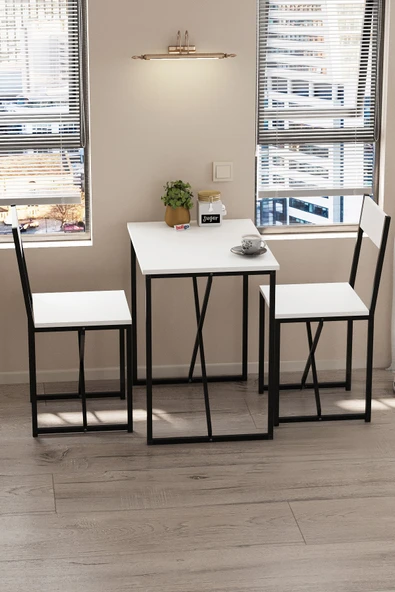 Bofigo 2li Mutfak Seti Mutfak Masa ve Sandalye Seti Balkon Masası Cafe Seti Maysa Beyaz - Resim 2