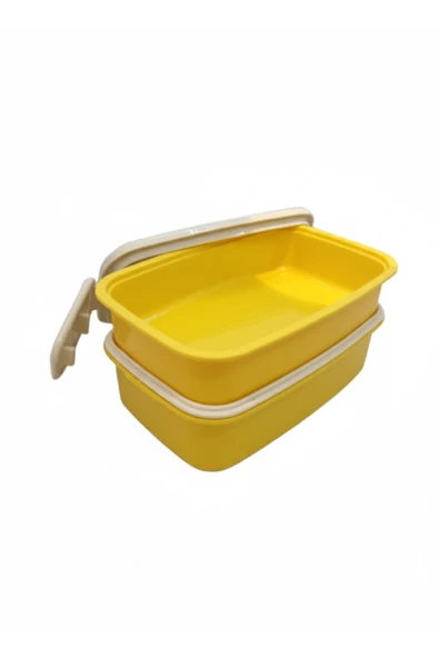2 Katlı Plastik Beslenme Kabı Sarı Renk - Resim 2