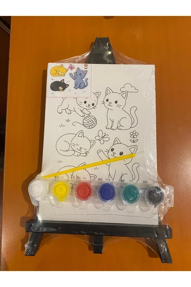 Ark Çizimli Pres Tuval Seti 18 x 24 cm (Akrilik Boya + Fırça) - Resim 2