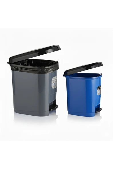 Ark 20 Lt ve 9 Lt Plastik Pedallı Çöp Kovası 2'li Set - Resim 4