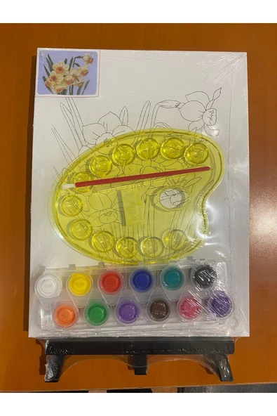 Ark Çizimli Pres Tuval Seti 24 x 32 cm (Akrilik Boya + Fırça + Palet) - Resim 2