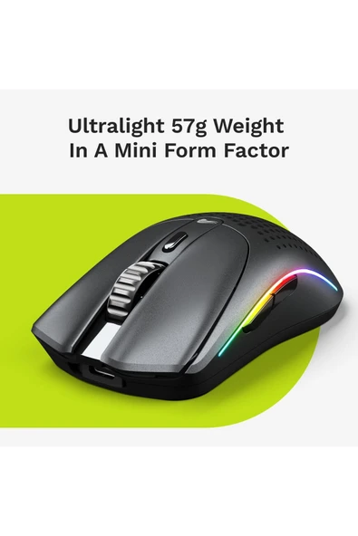 Glorious Model O 2 Mini Kablosuz RGB UltraLight Gaming Mouse 26K DPI 57g Mat Siyah - Resim 3