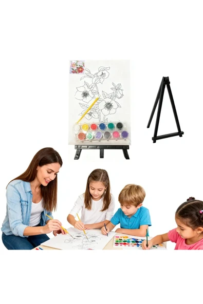 Ark Çizimli Pres Tuval Seti 24 x 32 cm (Akrilik Boya + Fırça + Palet) ürün görseli
