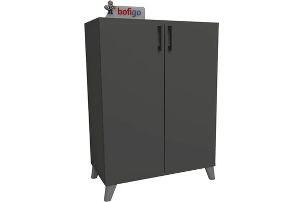 Bofigo 4 Raflı 2 Kapaklı Ayakkabılık Çok Amaçlı Dolap Ayakkabı Dolabı Ceren Antrasit - Resim 5