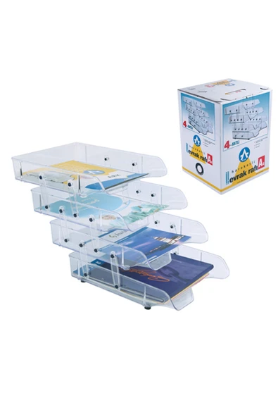 Ark 4 Katlı Şeffaf Hareketli Evrak Rafı ürün görseli