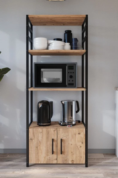 Bofigo Mutfak Standı 2 Kapaklı 4 Raflı Kahve Köşesi Mutfak Rafı Mutfak Bangosu Kolombiya Çam - Resim 3