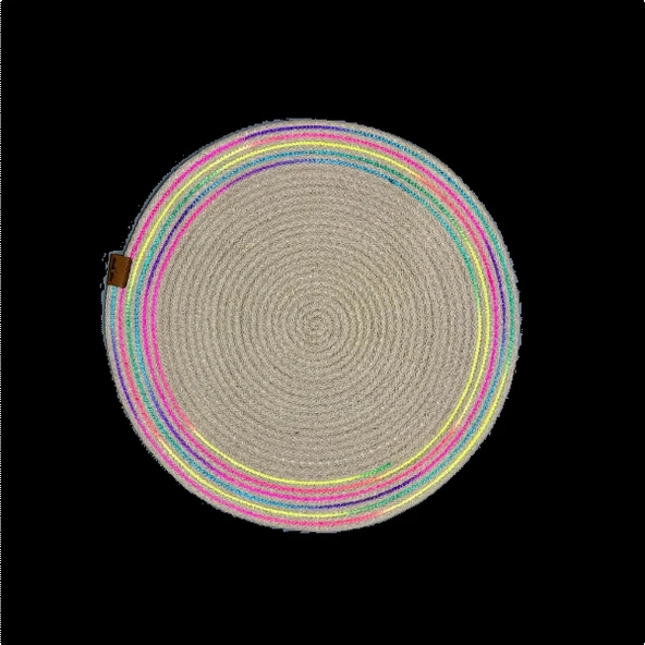 DecoHandy 39cm Neon Renkli Şeritli Jüt Örme Supla Amerikan Servis - Resim 2