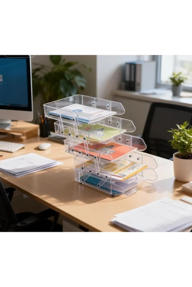 Ark 5 Katlı Şeffaf Hareketli Evrak Rafı - Resim 2
