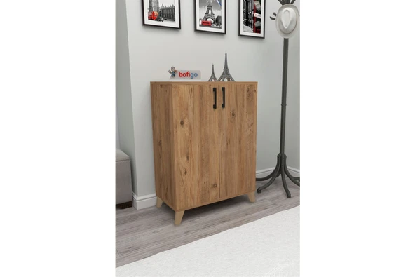Bofigo 4 Raflı 2 Kapaklı Ayakkabılık Çok Amaçlı Dolap Ayakkabı Dolabı Ceren Çam - Resim 3