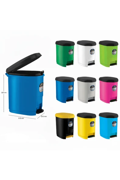 Ark Pedallı Renkli Plastik Çöp Kutusu 32x31x21 cm 9 Lt. - Resim 2