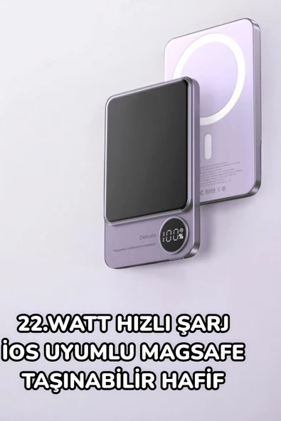 iOS Uyumlu 22.5W Hızlı Şarj Magsafe Powerbank Dijital Göstergeli 10.000 mAh - Resim 3