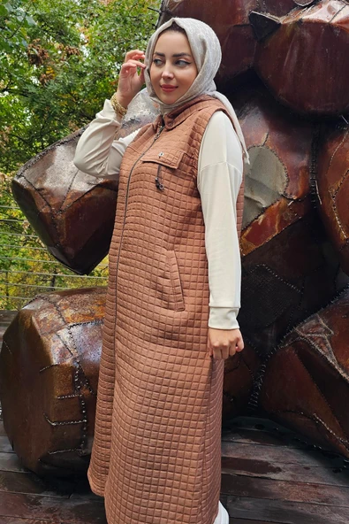 KADIN CEPLİ SALLANTI AKSESUARLI TESETTÜR YELEK - Resim 3