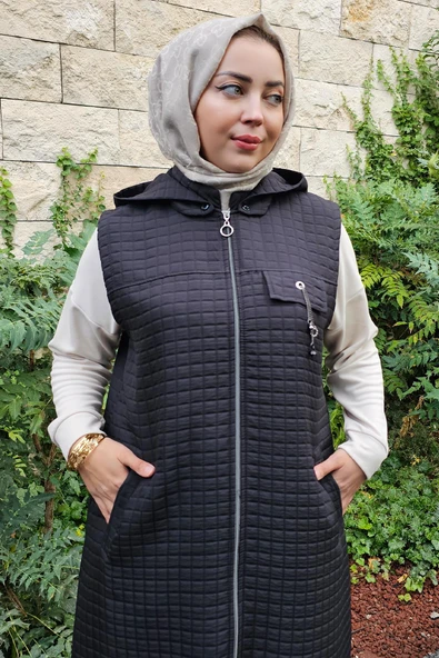 KADIN CEPLİ SALLANTI AKSESUARLI TESETTÜR YELEK - Resim 5