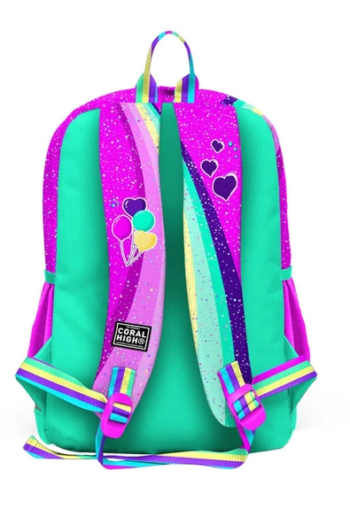 Coral High Kids Pembe Su Yeşili Unicorn Desenli Okul Sırt Çantası 23758 - Resim 3