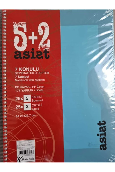 KESKİN COLOR Keskin Color 5+2 Asist 7 Konulu Seperatörlü Defter – 25x5 Kareli + 25x2 Çizgili ürün görseli