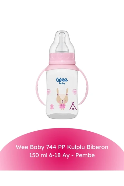 744 PP Kulplu Biberon 150 ml 6-18 Ay - Pembe ürün görseli 1