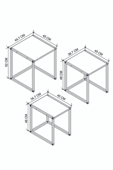 Bofigo 3'lü Metal Zigon Sehpa Zigon Sehpa Orta Sehpa Yan Sehpa Beyaz - Resim 3