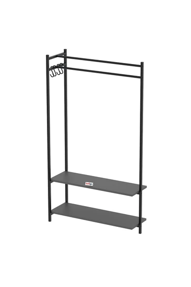 Bofigo Konfeksiyon Askısı Ayaklı Askılık Elbise Askılığı Raflı Askılık Jüpiter Antrasit - Resim 6