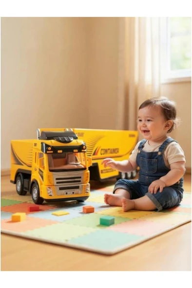 Kumandalı Oyuncak Büyük Boy Işıklı Pilli 4 Fonksiyonlu Dorseli Tır - Resim 3