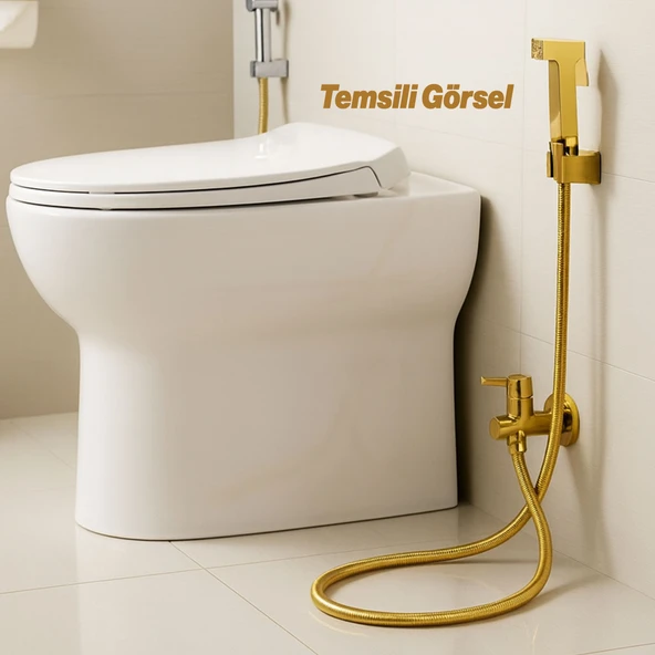 Taharet Matik Lüx Gold Kare Model Su Tasarruflu Basınç Ayarlı Temizlik Duş Başlığı ve Hortum Seti - Resim 3