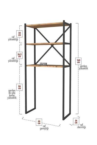 Bofigo 3 Raflı Metal Banyo Düzenleyici Metal Banyo Rafı Çamaşır Makinası Üstü Çam - Resim 5