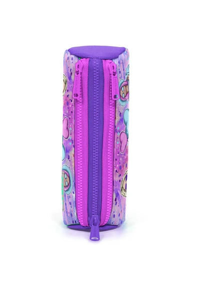 Coral High Kids Pembe Mor Fashion Girl Desenli Üç Bölmeli Kalem Çantası 22055 - Resim 2