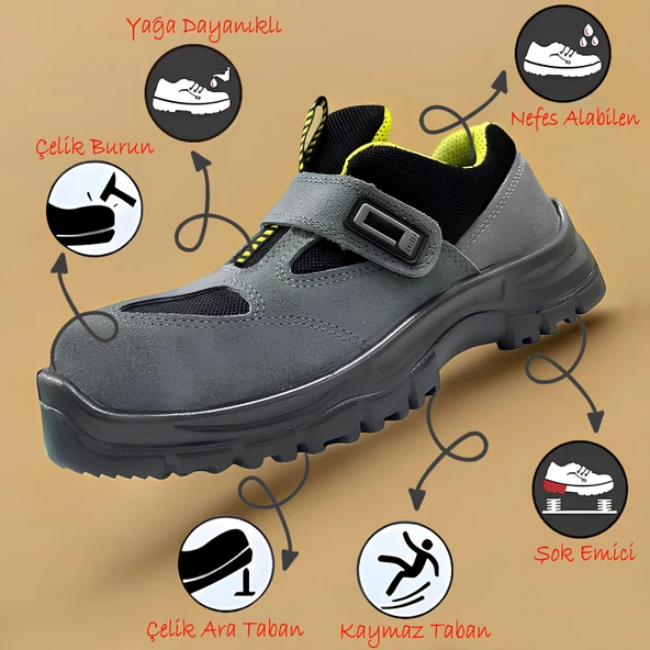Cırtlı Çelik Demir Burunlu 40 Numara Çelik Ara Tabanlı Süet Güvenlik İnşaatçı Ayakkabı İş Ayakkabısı - Resim 2