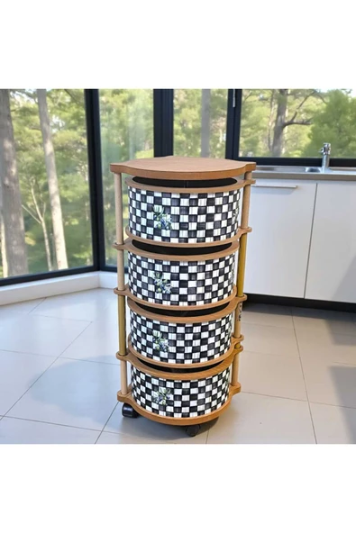 4 Katlı Ahşap Sebzelik Doğal Damalı Model Modern UV Baskılı, Dayanıklı ve Şık Tasarım ürün görseli 1