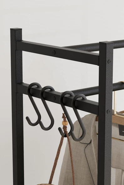 Bofigo Konfeksiyon Askısı Ayaklı Askılık Elbise Askılığı Raflı Askılık Jüpiter Antrasit - Resim 5