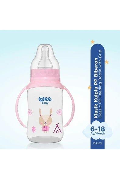 744 PP Kulplu Biberon 150 ml 6-18 Ay - Pembe - Resim 2