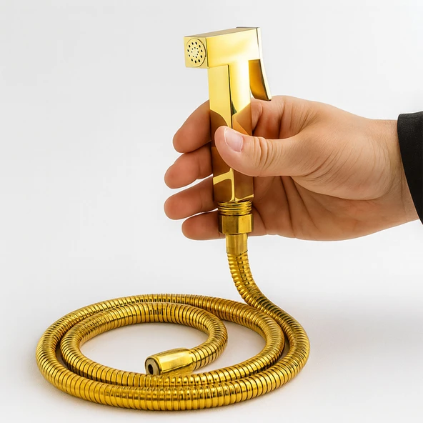 Taharet Matik Lüx Gold Kare Model Su Tasarruflu Basınç Ayarlı Temizlik Duş Başlığı ve Hortum Seti - Resim 2