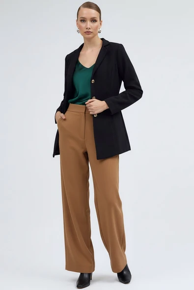 Tasarım Yaka Siyah Kaşe Kaban - Resim 3