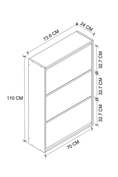 Bofigo Düşer Kapak Ayakkabılık Kayar Raflı Ayakkabılık 3 Bölmeli Ayakkabılık Melek Antrasit-Beyaz - Resim 5