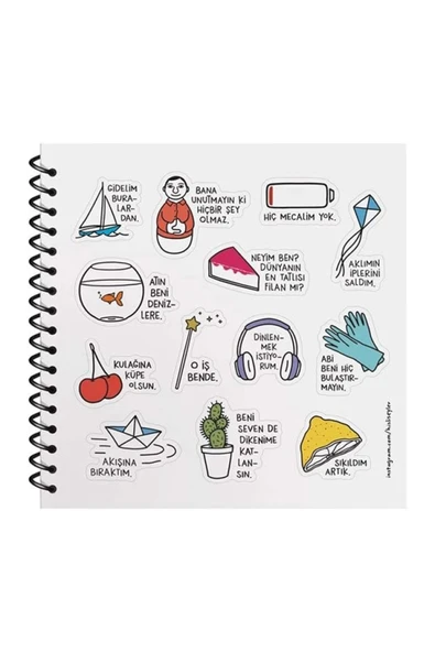 KESKİN COLOR KESKİN HİSLİ ŞEYLER 16X15 SERT KAPAK ÇİZGİLİ SPRİALLİ STİCKERLİ DEFTER 50yp.- KATLANDIĞIMA DEĞDİ - Resim 2