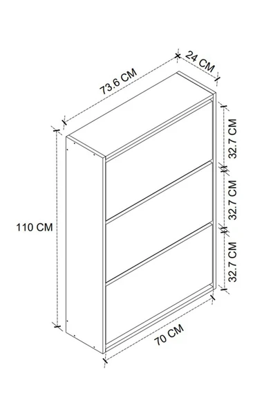 Bofigo Düşer Kapak Ayakkabılık Kayar Raflı Ayakkabılık 3 Bölmeli Ayakkabılık Melek Çam-Beyaz - Resim 4