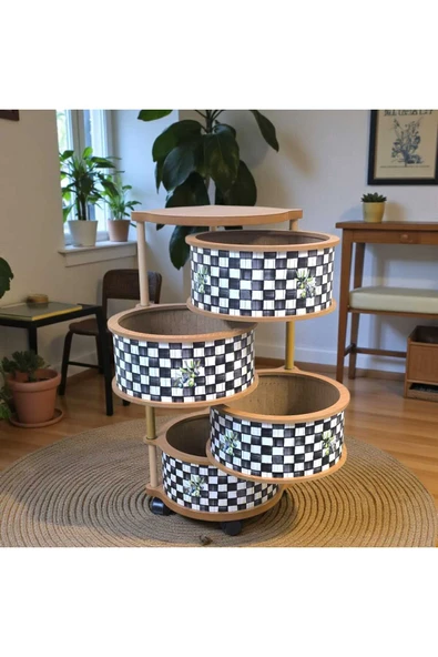 4 Katlı Ahşap Sebzelik Doğal Damalı Model Modern UV Baskılı, Dayanıklı ve Şık Tasarım - Resim 2