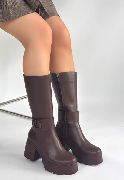 Moki Kahverengi Cilt Topuklu Çizme - Resim 3