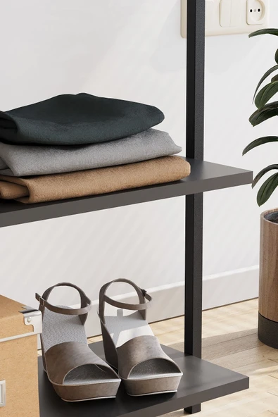 Bofigo Konfeksiyon Askısı Ayaklı Askılık Elbise Askılığı Raflı Askılık Jüpiter Antrasit - Resim 4