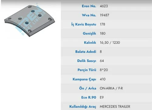 KAMPANA BALATA MAN MERCEDES CEKICI BALATASI ORGANI 19487 ürün görseli